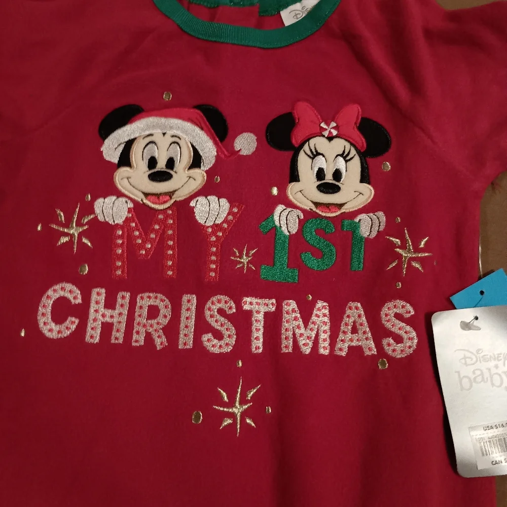 NWT Disney Baby Mickey Mouse My First Christmas Fleece‎ Footie Pajamas
